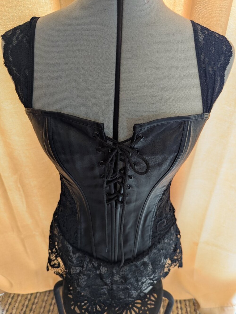 Faux Leather Lace-Up Corset Top NWOT Biker Set w/ Thong Included L